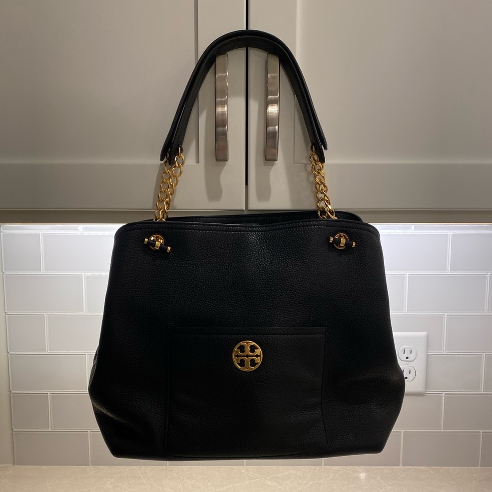 Tory Burch Black Leather Tote Bag